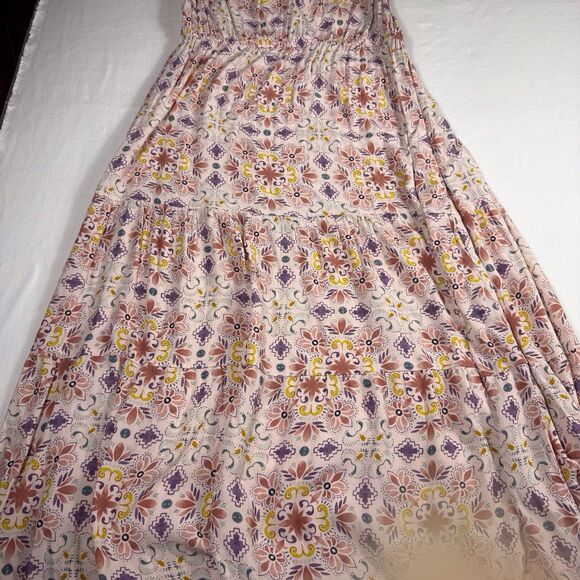 Loft Dress‎ Women Med Peach Pink Floral Maxi Tiered Ruffle Coquette CottageCore - Picture 10 of 11